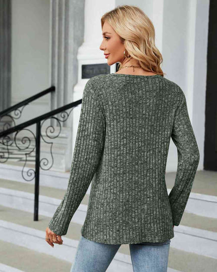 Buttoned Long Sleeve Slit Top