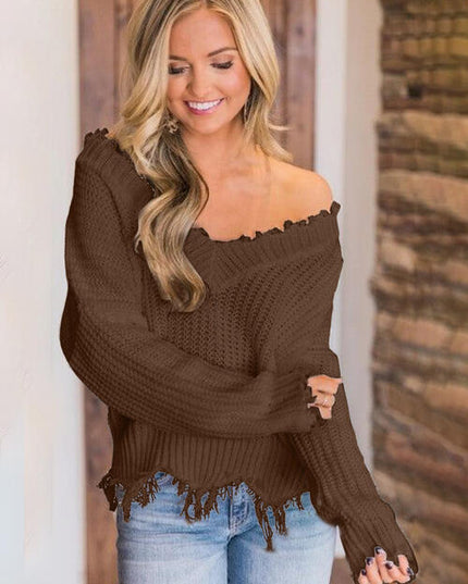Frayed Hem Dropped Shoulder Sweater