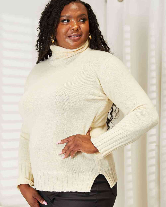 Heimish Full Size Long Sleeve Turtleneck Sweater with Side Slit