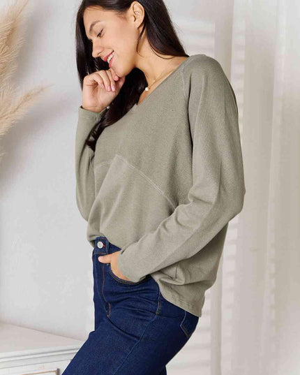 Culture Code  Full Size V-Neck Long Sleeve T-Shirt