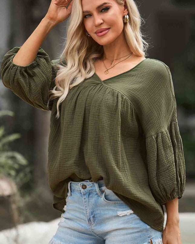 Dropped Shoulder V-Neck Blouse