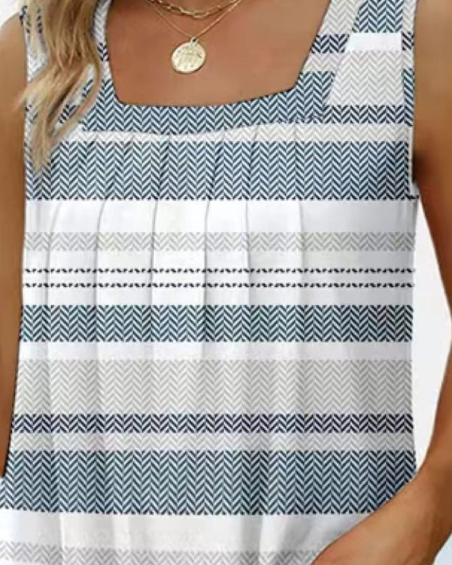 Printed Square Neck Curved Hem Tank