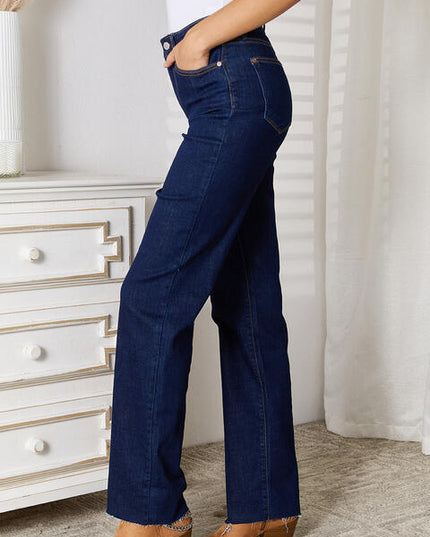 Judy Blue Full Size Raw Hem Straight Leg Jeans with Pockets