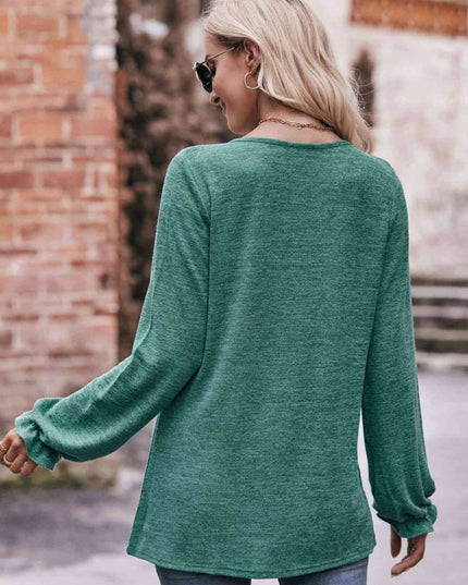 Double Take Long Flounce Sleeve Round Neck Blouse