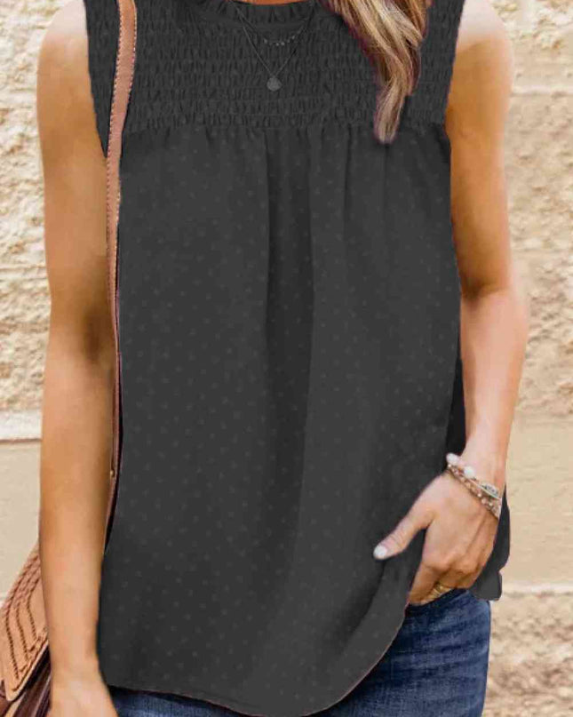Smocked Tie Back Frill Trim Tank