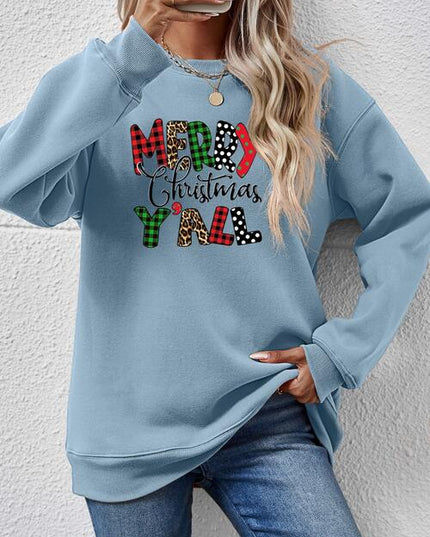 Letter Graphic Round Neck Long Sleeve Sweatshirt
