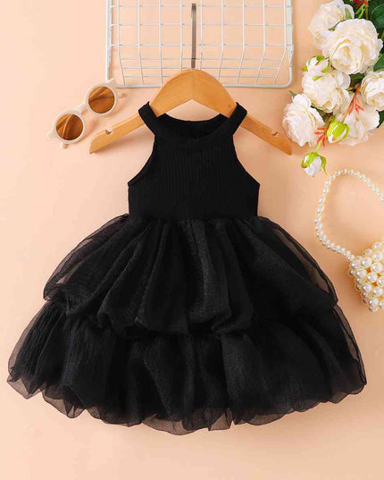 Ribbed Sleeveless Tulle Dress