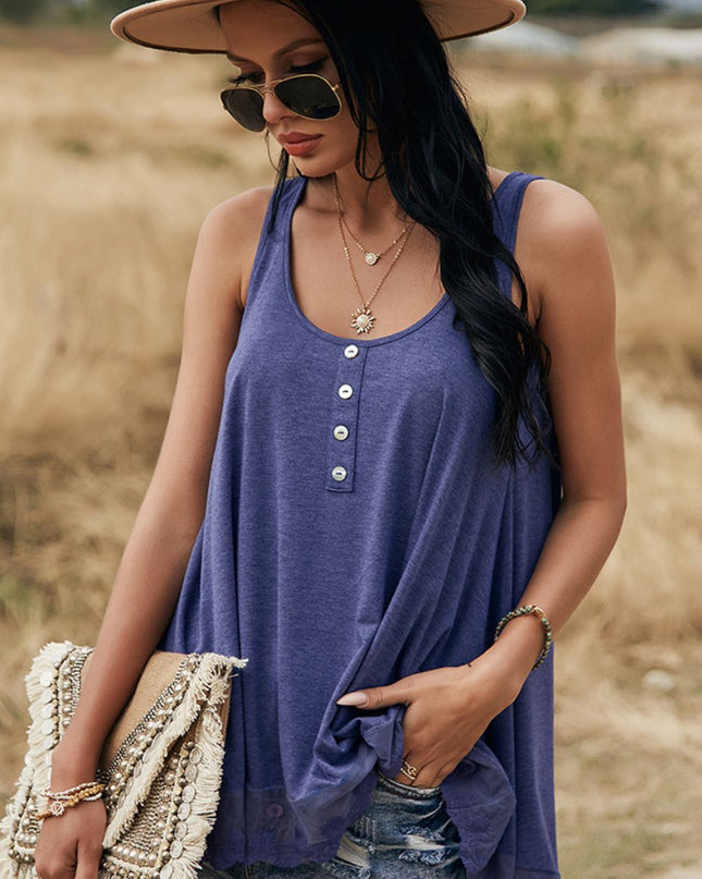 Lace Trim Button Detail Tank Top