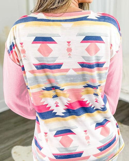 Geometric Exposed Seam Half Button Blouse