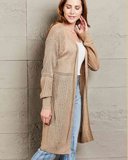 Double Take Openwork Dropped Shoulder Open Front Cardigan