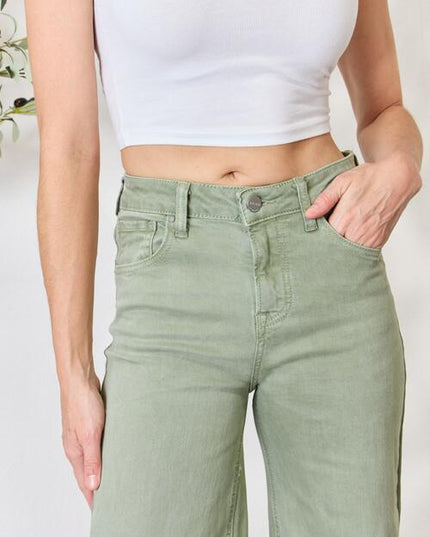 RISEN Full Size Raw Hem Wide-Leg Jeans