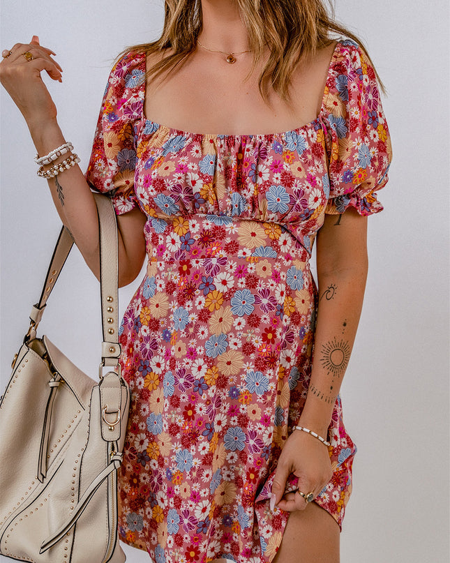 Floral Square Neck Open Back Dress