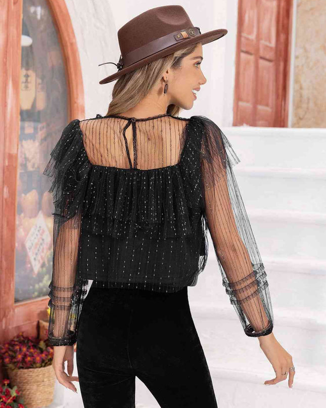 Round Neck Layered Long Sleeve Blouse