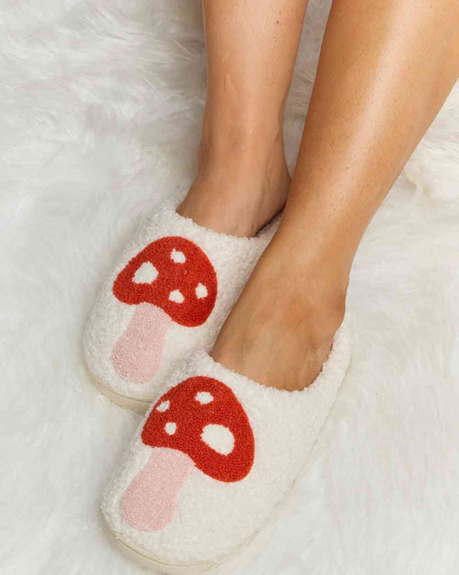 Melody Mushroom Print Plush Slide Slippers