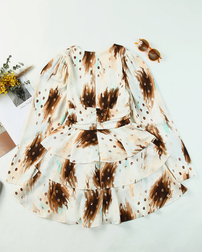 Printed Surplice Neck Layered Dress