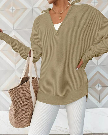 Half Zip Long Sleeve Knit Top