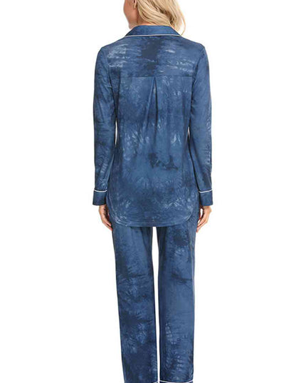 Collared Neck Long Sleeve Loungewear Set with Pockets