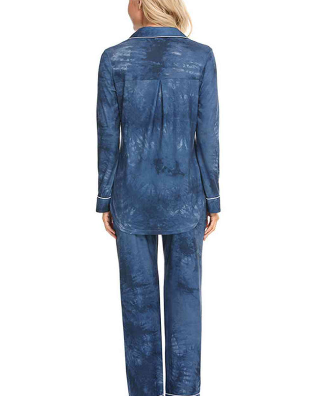 Collared Neck Long Sleeve Loungewear Set with Pockets