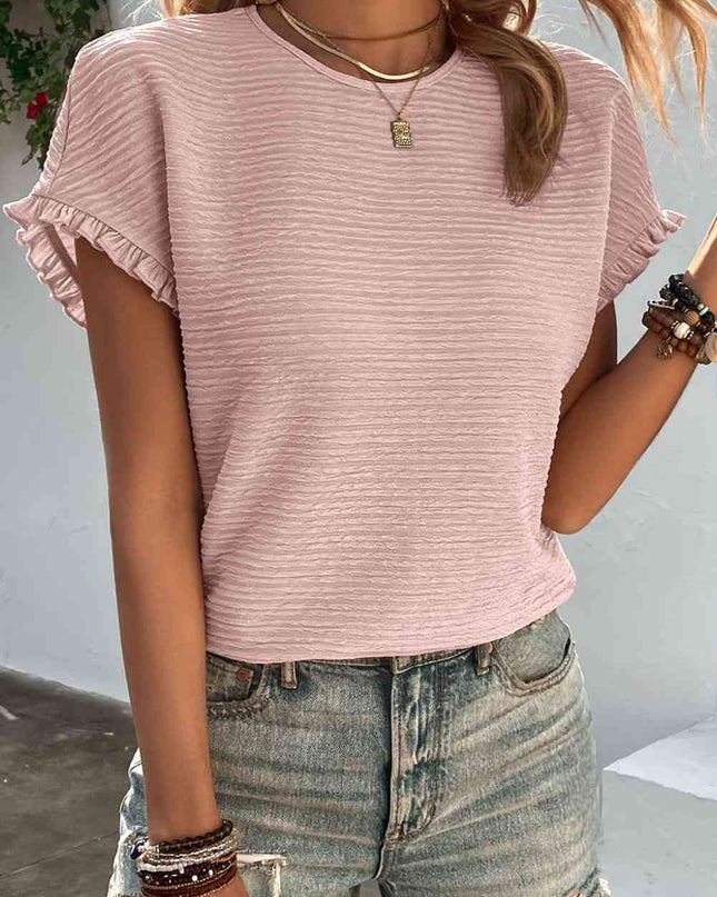 Textured Round Neck Short Sleeve Top