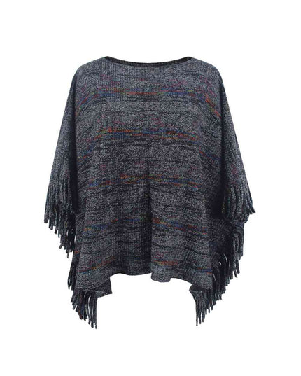 Round Neck Fringe Detail Sleeve Poncho