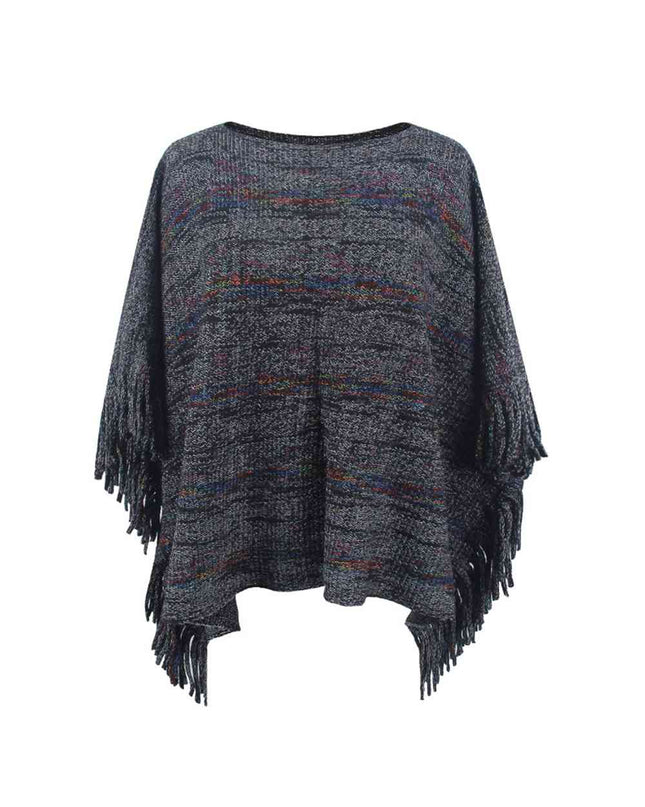 Round Neck Fringe Detail Sleeve Poncho