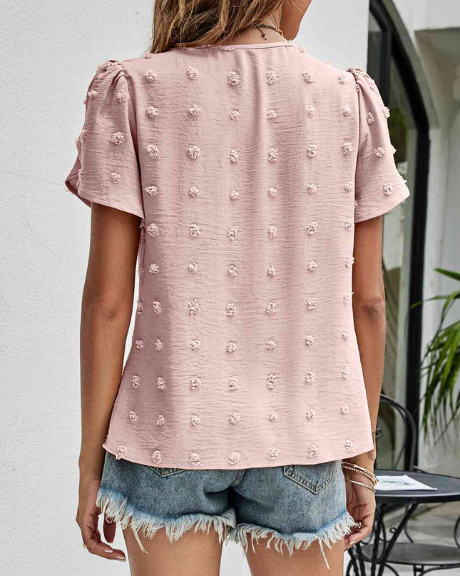 Swiss Dot Round Neck Petal Sleeve Top