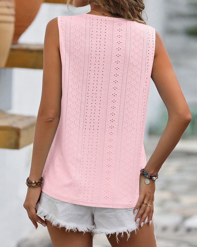 Spliced Lace V-Neck Sleeveless Tank