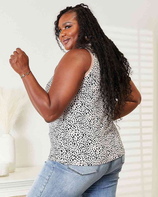 Double Take Printed Round Neck Tank