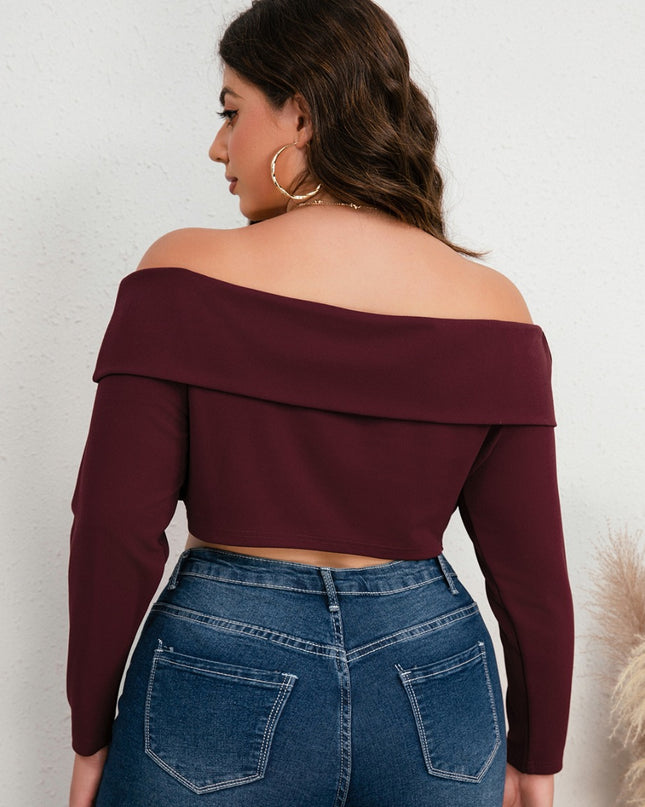 Plus Size Off-Shoulder Long Sleeve Cropped Top