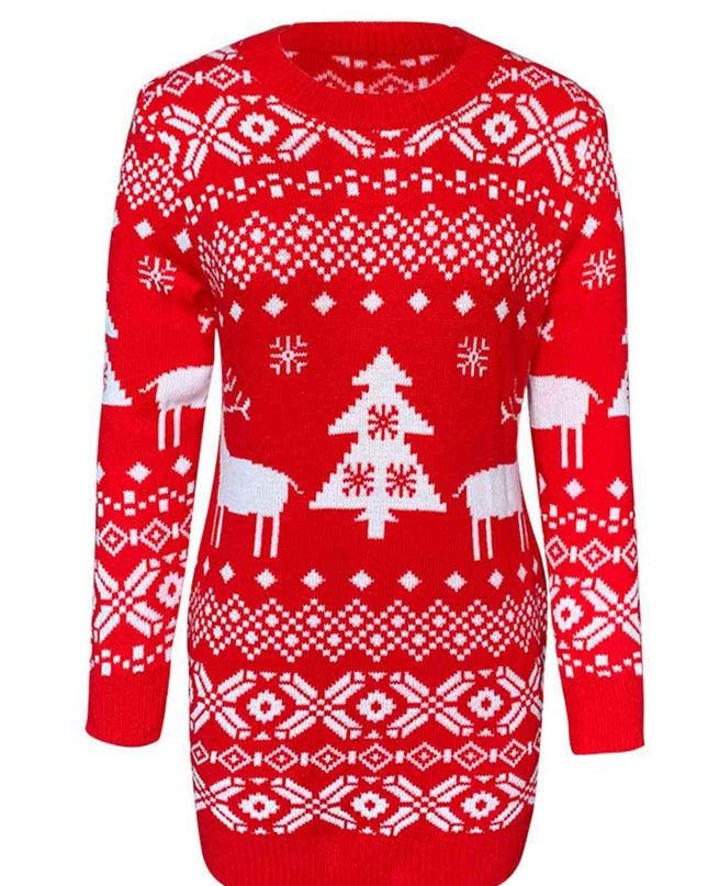 Christmas Element Round Neck Mini Sweater Dress