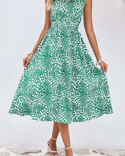 Printed V-Neck Sleeveless Dress