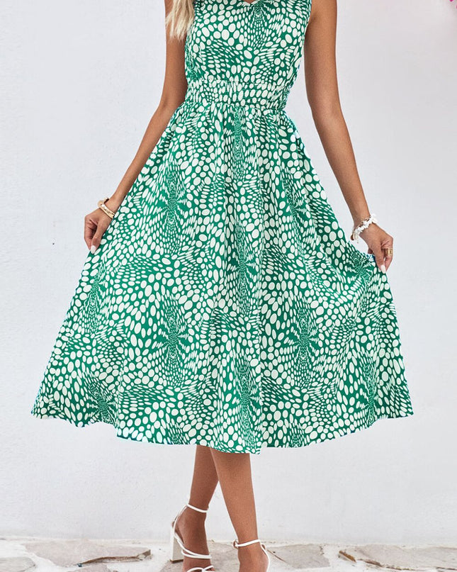 Printed V-Neck Sleeveless Dress