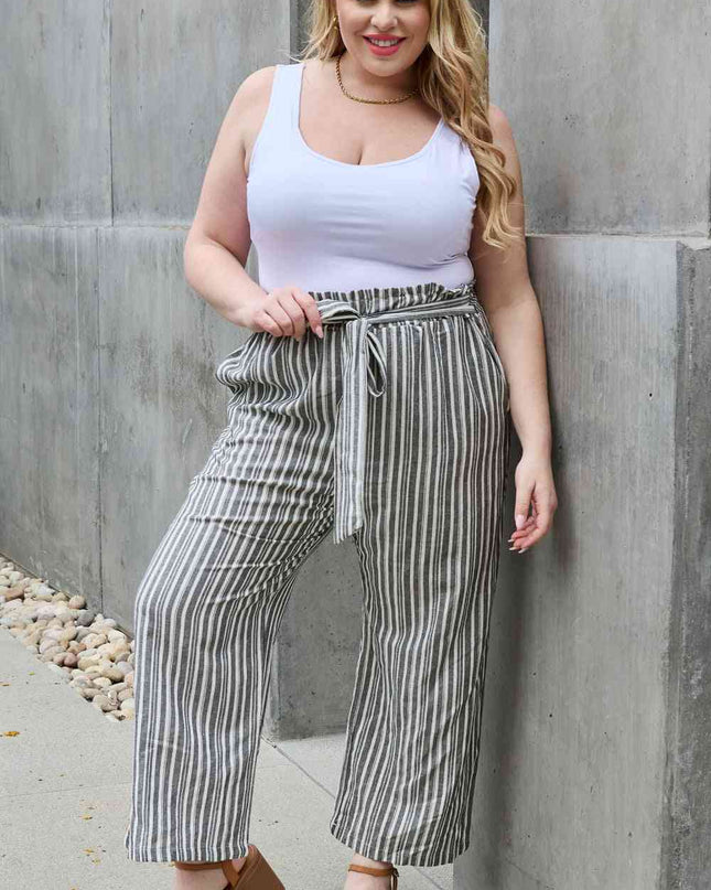 Heimish Find Your Path Full Size Paperbag Waist Striped Culotte Pants