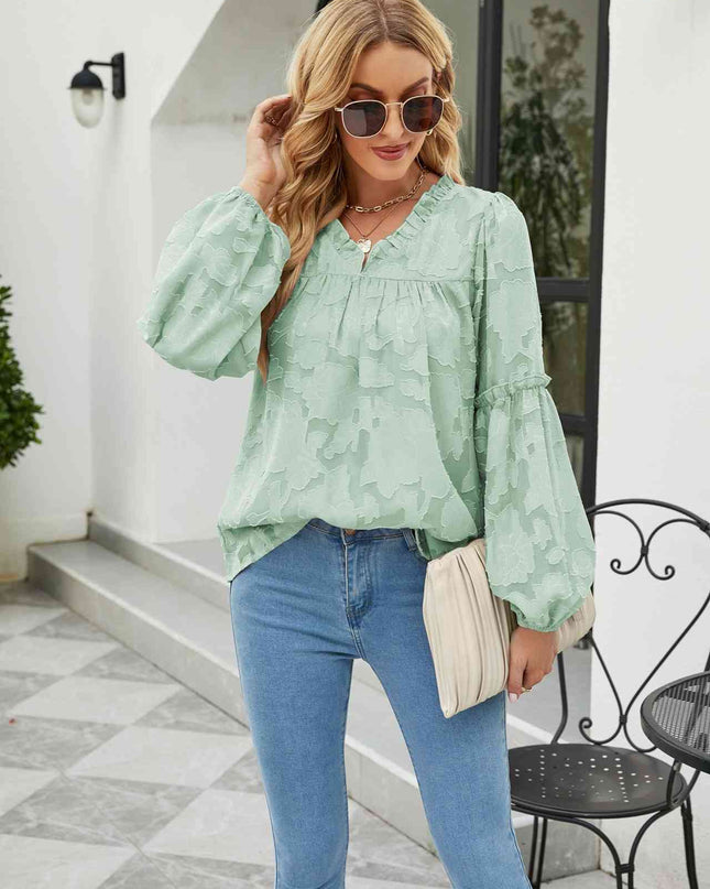 Applique Frill Trim Gathered Detail Blouse