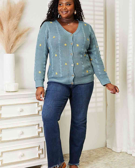 HEYSON Full Size Floral Embroidered Cable Cardigan