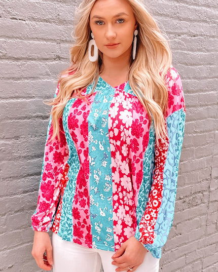 Mixed Print Patchwork Blouse