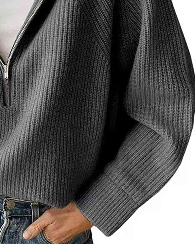 HaIf Zip Long Sleeve Knit Top