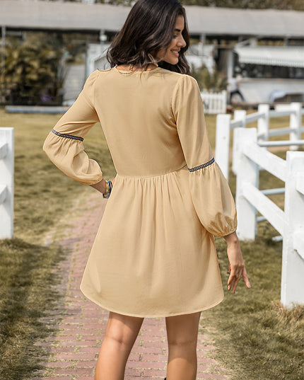 Notched Balloon Sleeve Mini Dress