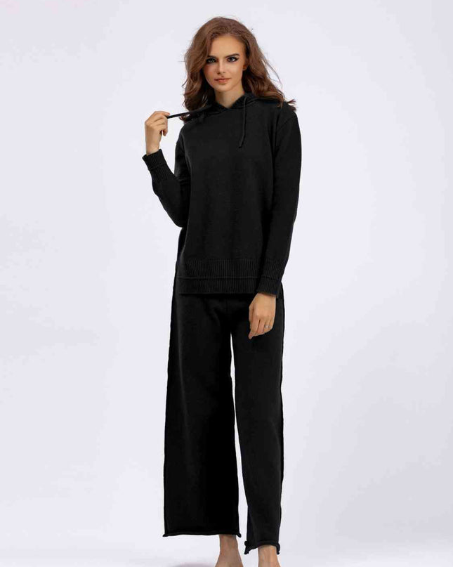 Long Sleeve Hooded Sweater and Knit Pants Set