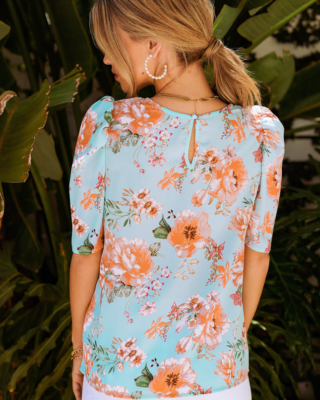 Summer Lover Floral Puff Sleeve Round Neck Blouse