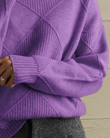 Geometric Turtleneck Long Sleeve Sweater