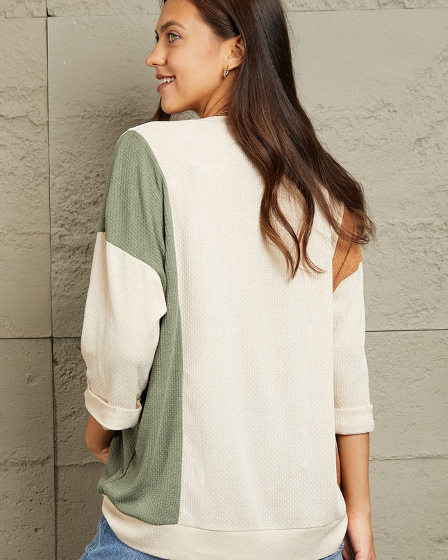 Sew In Love Full Size Tri-Color Pattern Blouse