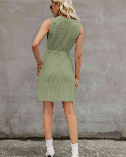Round Neck Slit Sleeveless Sweater Dress