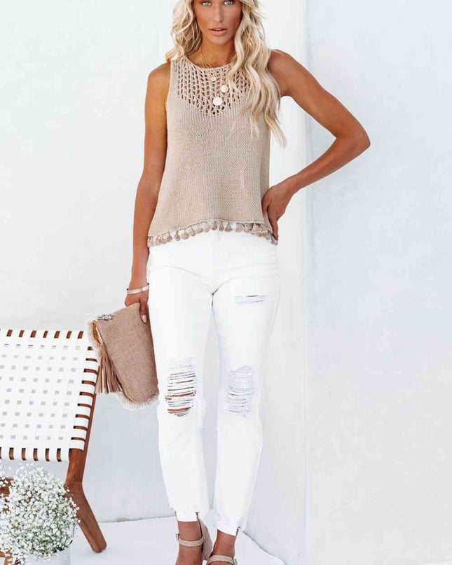 Openwork Tassel Hem Knit Tank