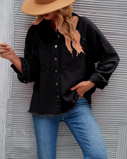 Raw Hem Collared Denim Jacket