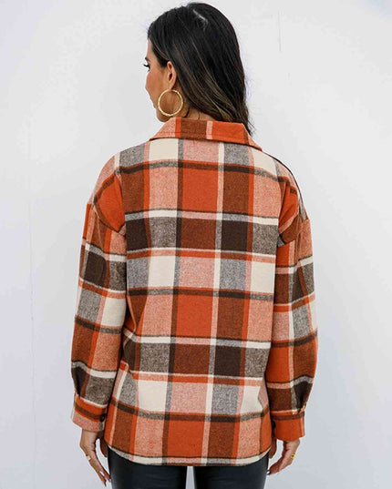 Plaid Button Up Collared Neck Jacket