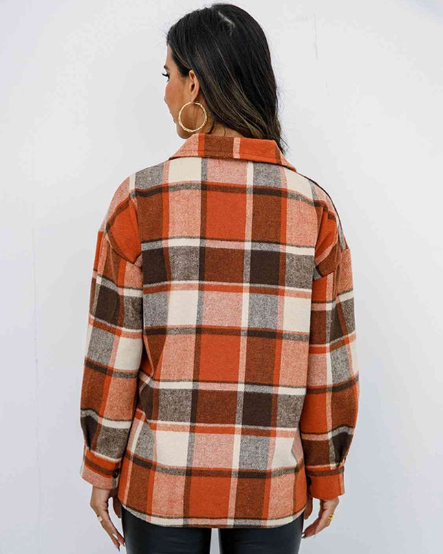 Plaid Button Up Collared Neck Jacket