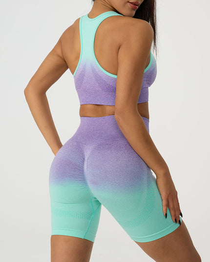 Gradient Scoop Neck Tank and High Waist Shorts Active Set