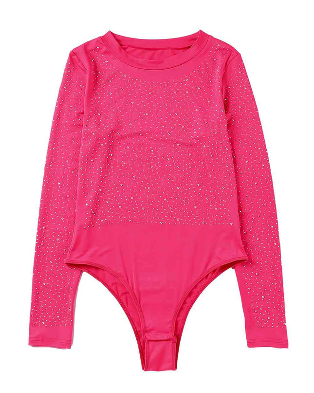 Rhinestone Round Neck Long Sleeve Bodysuit