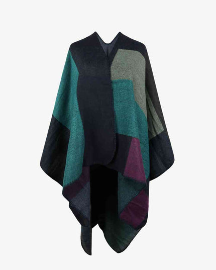 Color Block Open Front Poncho
